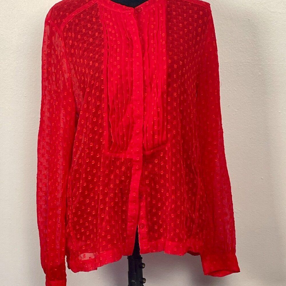 Red polka dot sheer button up